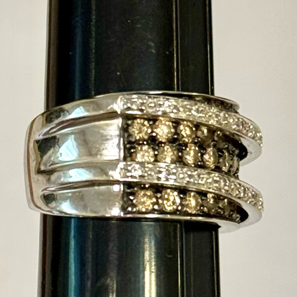 LeVian 18kt White Gold Chocolate And White Diamond Crossover Ring - Picture 3 of 6